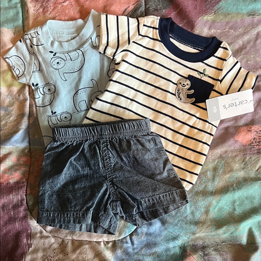 Carter's Striped and Animal Print Onesie Set with Gray Shorts